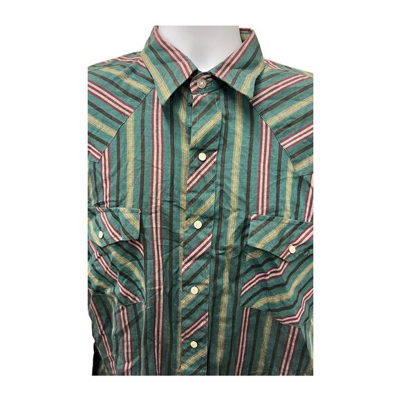 🎶 VTG Basic Editions Retro Striped Button Shirt L 90s Western Style Pearl Snap - Picture 1 of 5